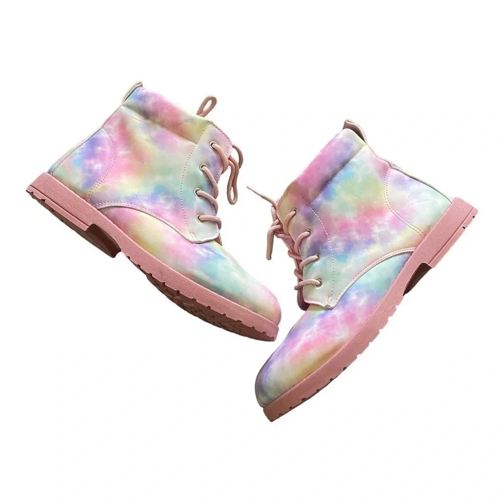 FABKIDS-PINK COMBAT BOOTS RAINBOW MARBLE-SIZE 7